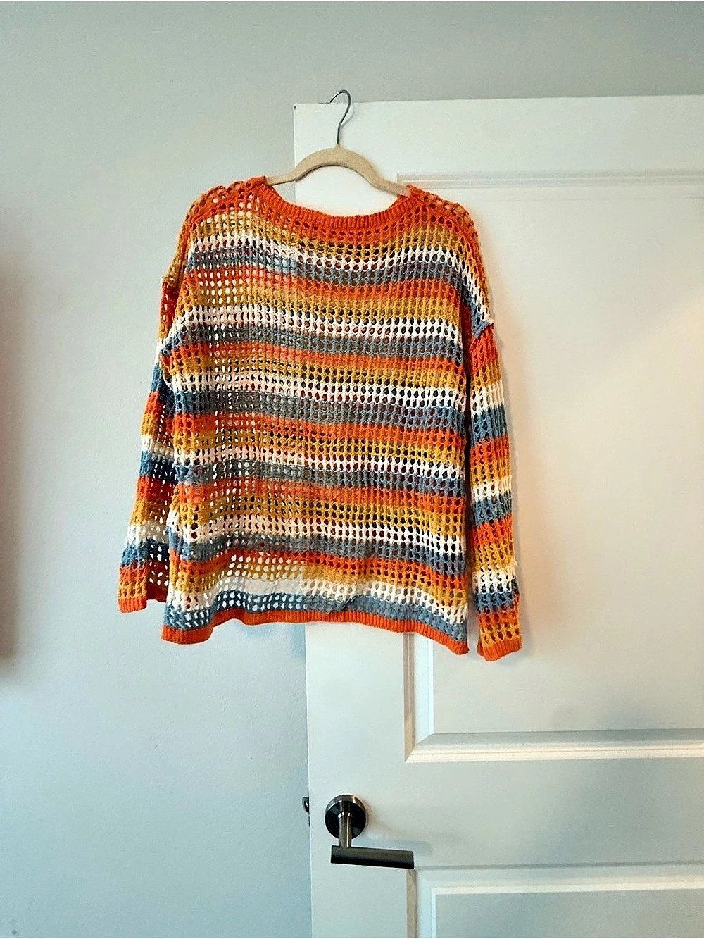 Live Life On The Beach Striped Crochet Sweater in Orange & Blue Size Medium NWT